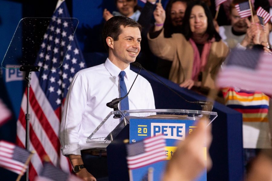 DEMOCRATIC HOPEFUL: Pete Buttigieg addresses his supporters during his bid for the presidency.